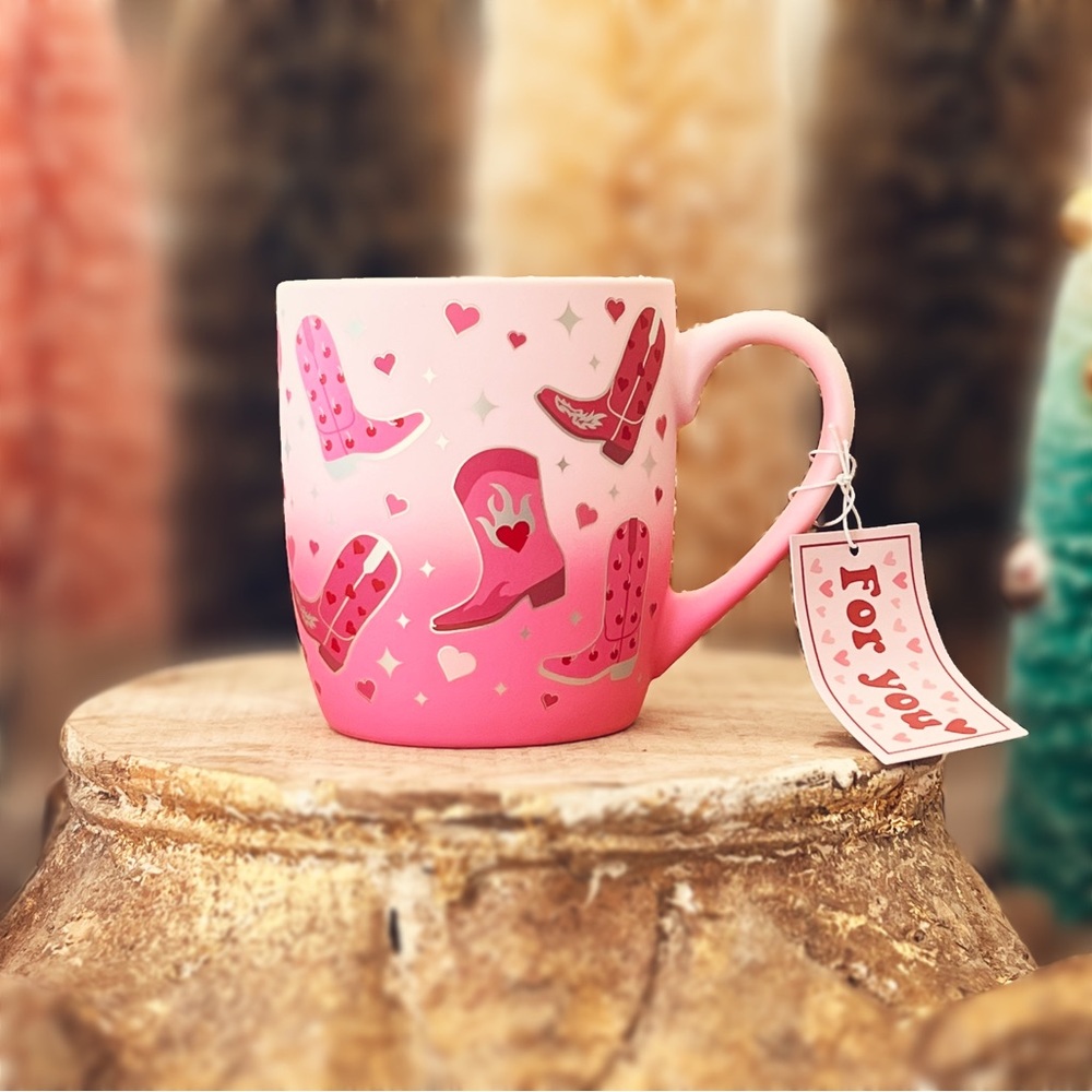NEW Sheffield Home Soft Touch Pink Cowgirl Boots Mug